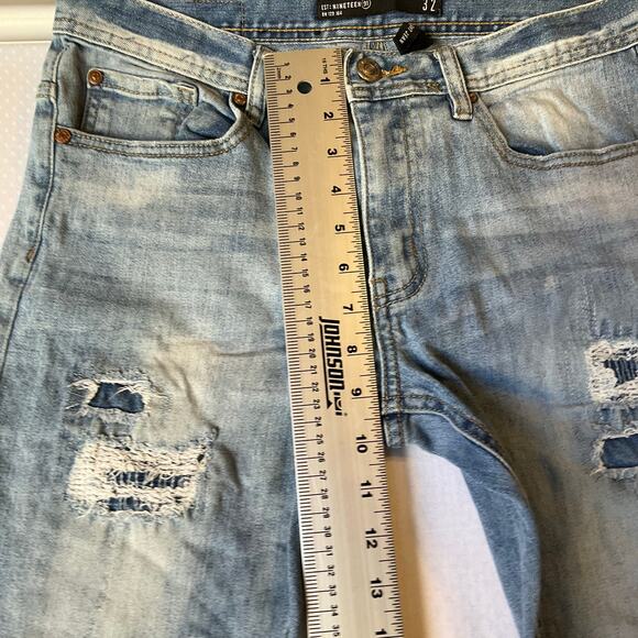 Nineteen Men Skinny Straight Jeans size 32 Blue Mid Rise Frayed Boot Cut - Picture 5 of 10